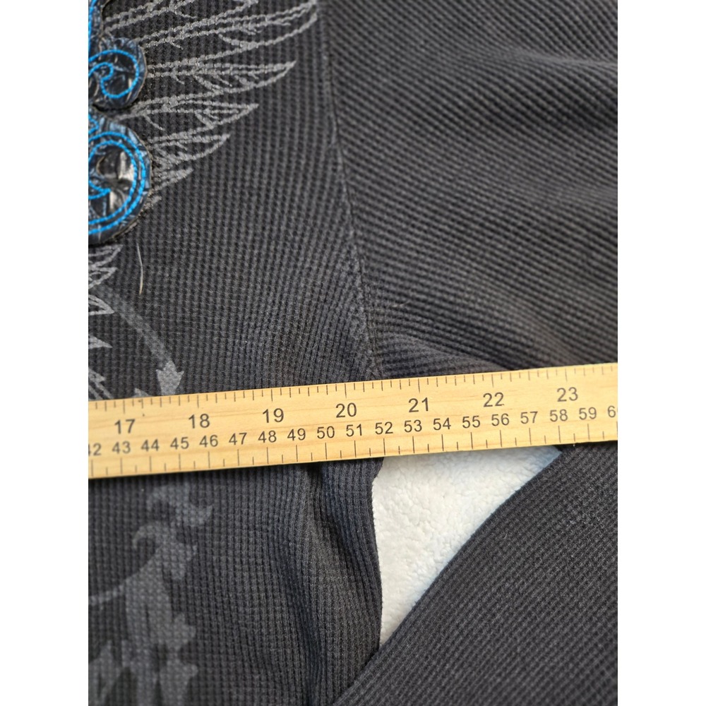 Southpole Mens XL Black Graphic Thermal Shirt Y2K Gothic Long Sleeve Waffle Knit - Picture 4 of 7